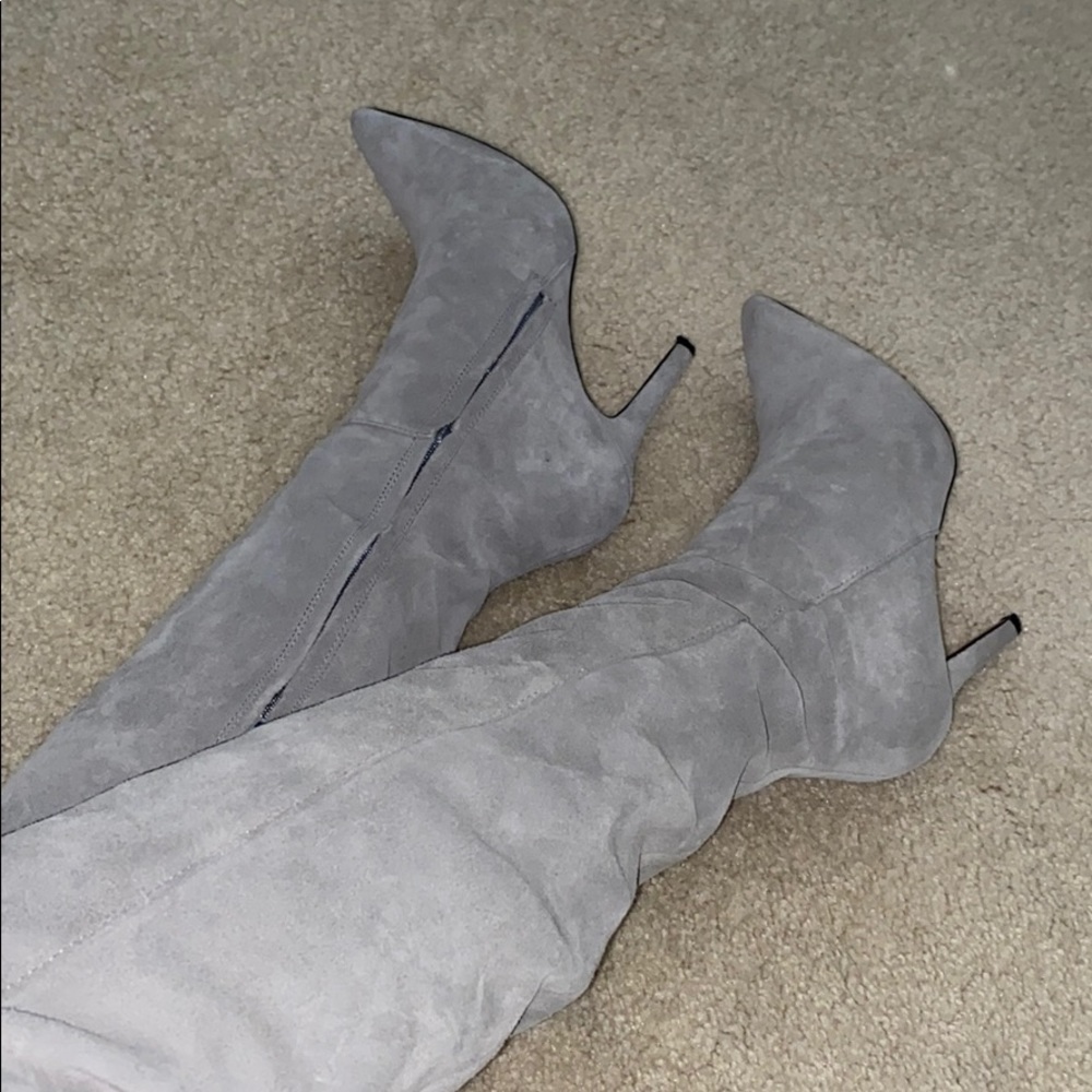 Grey Over the Knee Suede Boots 👢✨